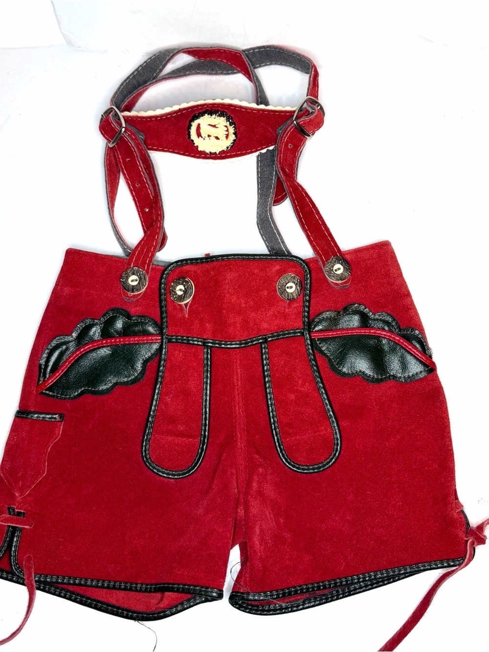 Traditional Olive Leather Lederhosen-Style Baby Shorts with Suspenders